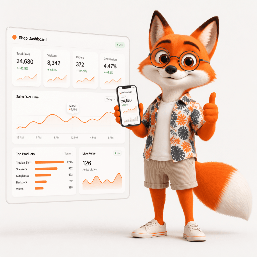 StoreSchmide-Fuchs überwacht die Kennzahlen eines JTL-Shops auf einem Dashboard